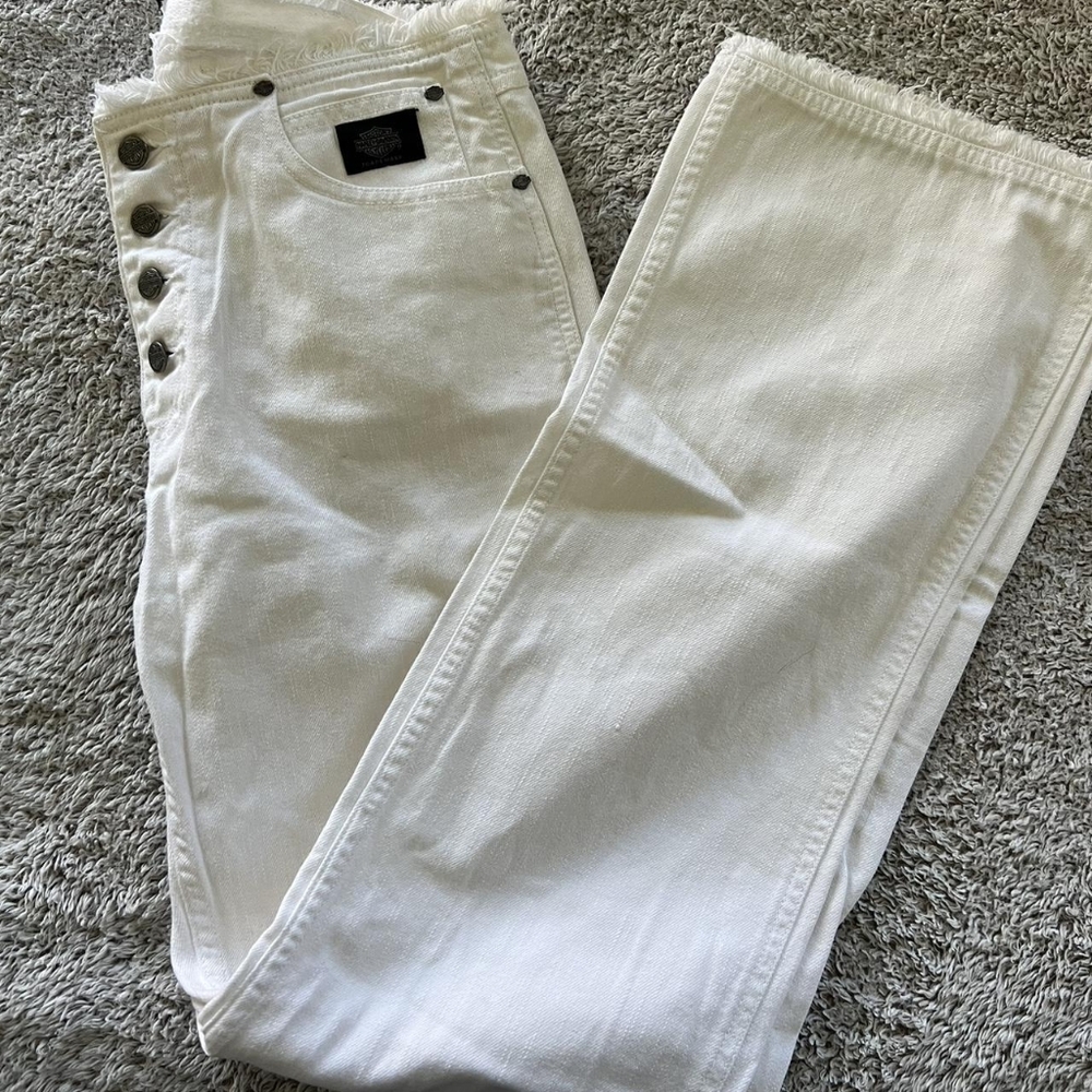 Women’s Harley Davidson White Bootcut 100% Cotton Denim Jeans Size 12